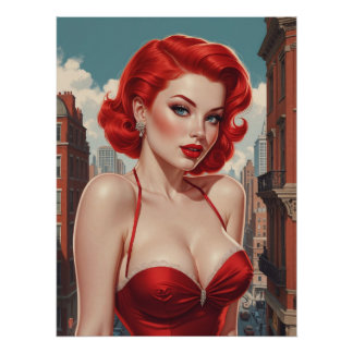 Poster Sex Rousse Pin-Up Urban Background