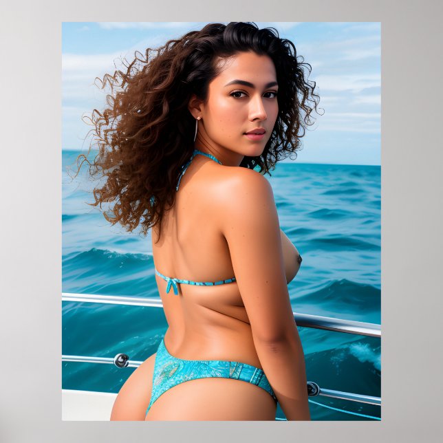 Poster Sexy Femmes Blue Bikini oeuvre d'art AI Généré (Devant)
