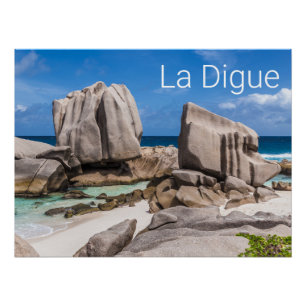 Poster Seychelles La Digue Anse Marron Beach Vintage