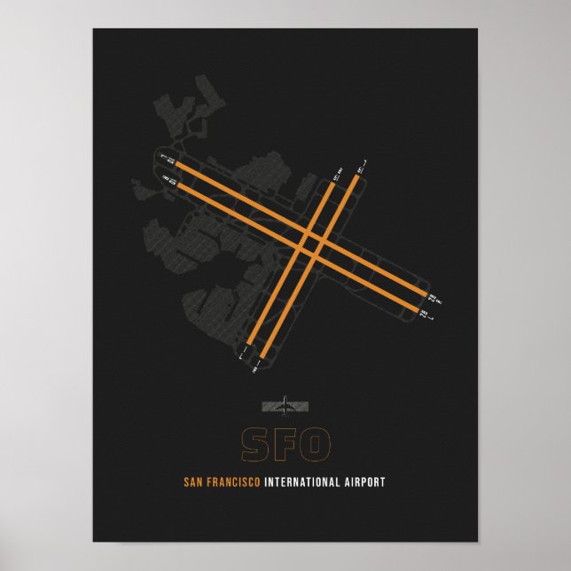 Poster SFO - San Francisco Airport Runway Diagram Art (Devant)