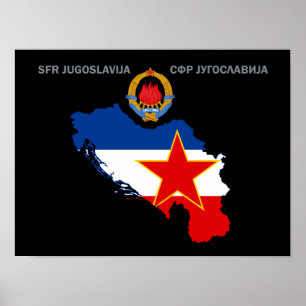 Poster SFR Yougoslavie - Carte - Emblème - Drapeau