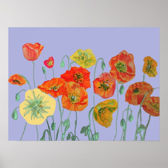 Poster Shabby Aqua Orange Rouge Aquarelle Lavande Populai (Devant)