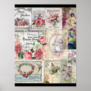Poster Shabby chic collage, country victorian, decoupage,
