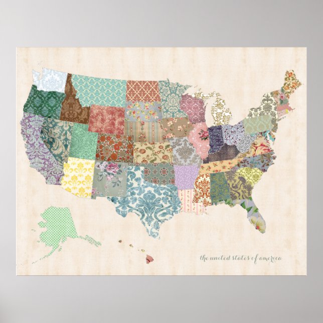 Poster Shabby Chic États-Unis Carte - Nursery Art (Devant)