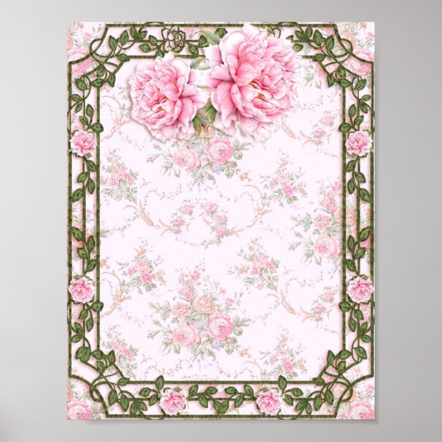 Poster Shabby Chic Pretty Peonies (Devant)
