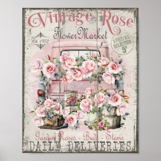 Poster Shabby Chic Roses ramasse l'affiche du marché aux