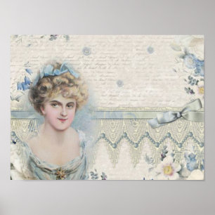 Poster Shabby Chic Vintage Victorienne Lady avec Fleurs