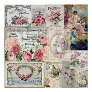 Poster Shabby collage chic, campagne victorienne, découpa