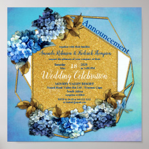 Poster Shades of Blue Watercolor Hydrangeas Wedding