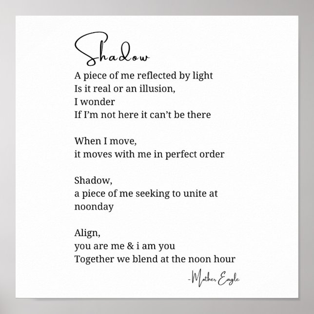 Poster Shadow Self Love Encouragement poème inspiré (Devant)