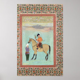 Poster Shah Abbas sur un cheval tenant un faucon