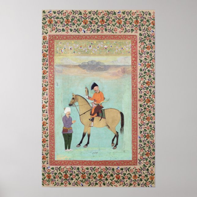 Poster Shah Abbas sur un cheval tenant un faucon (Devant)