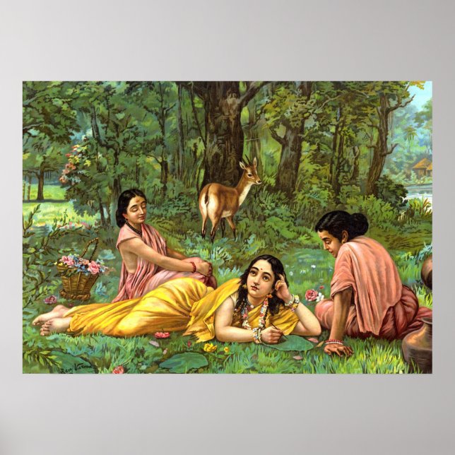 Poster Shakuntala Patralekhana par Raja Ravi Varma (Devant)