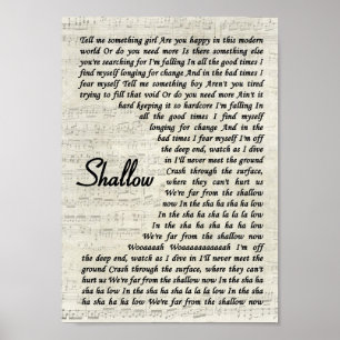 Poster Shallow Vintage Script Chanson Lyric Wall Art Impr