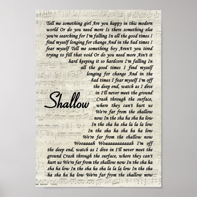 Poster Shallow Vintage Script Chanson Lyric Wall Art Impr (Devant)