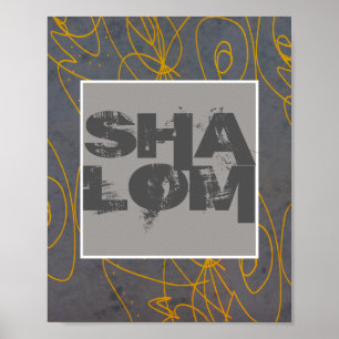 poster Shalom on yellow and grey abstract art
