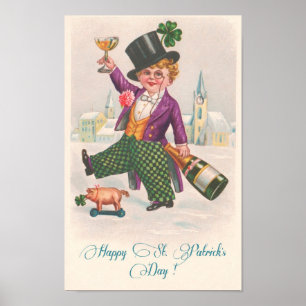 Poster Shamrock heureux vintage Champagne de Jour de la