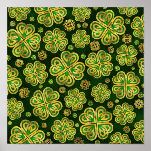 Poster Shamrock irlandais quatre feuilles Lucky Clover Mo