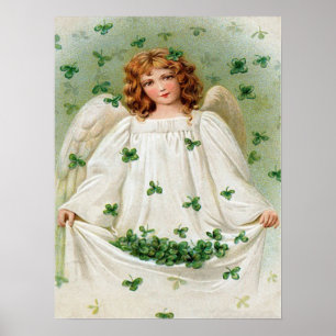 Poster Shamrock vintage Angel St Patrick's Day Card