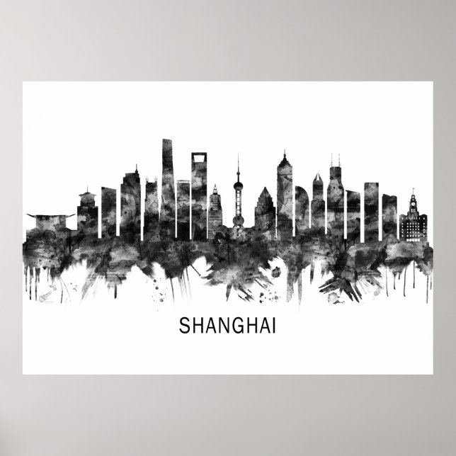 Poster Shanghai Chine Skyline BW (Devant)