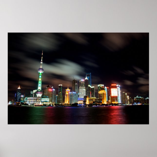 Poster Shanghai Skyline par nuit (Devant)