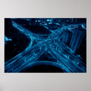 Poster Shanghai Yanan Road passe le pont la nuit avec
