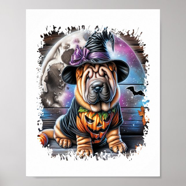 Poster Shar Pei Chien Carré d'Halloween (Devant)