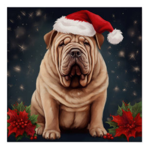 Poster Shar Pei Chien dans Noël de neige