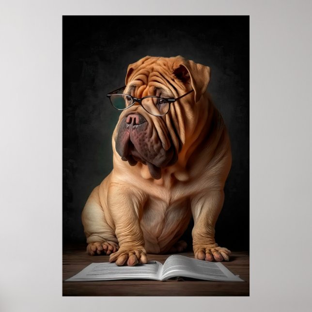 Poster Shar Pei Chien intelligent avec conception de livr (Devant)