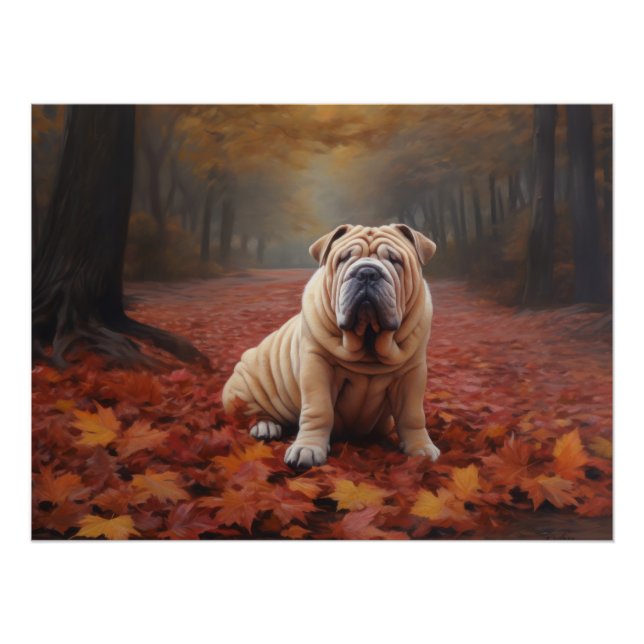 Poster Shar Pei dans l'automne Feuilles automne Inspire (Devant)