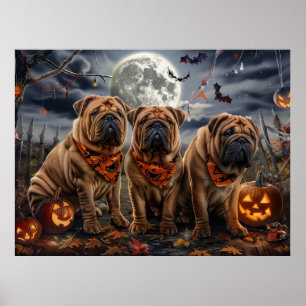 Poster Shar Pei Halloween Éffrayant
