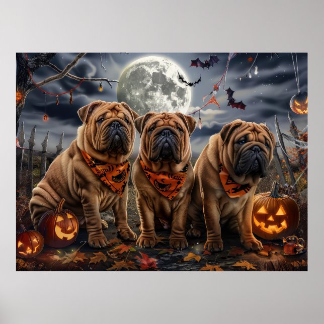 Poster Shar Pei Halloween Éffrayant (Devant)