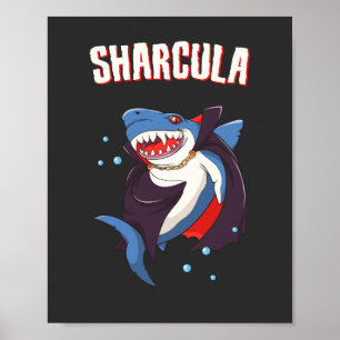 Poster Sharcula Funny Dracula Shark Vampire Halloween T-S