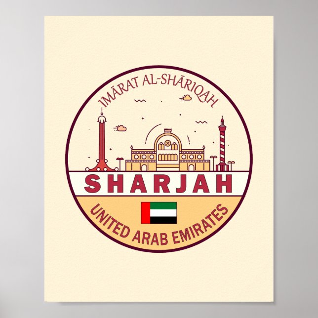 Poster Sharjah Émirats arabes unis Emblem Skyline de la v (Devant)