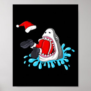 Poster Shark Mange Santa Claus Christmas Boys Girls Kids 