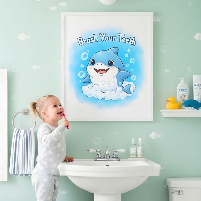 Poster Shark Splash Kids Bathroom Wall Art (Créateur téléchargé)