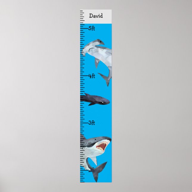 Poster Sharks Nom du garçon Croissance Graphique Personna (Devant)