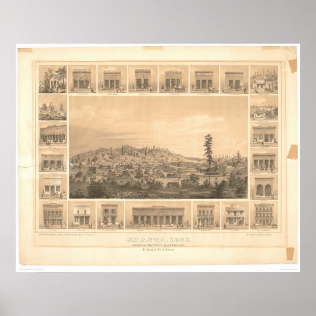 Poster Shasta, CA. Carte panoramique 1856 (1612A) (Devant)