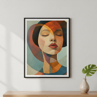 Poster Shattered Serenity: Geometric Abstract Portrait