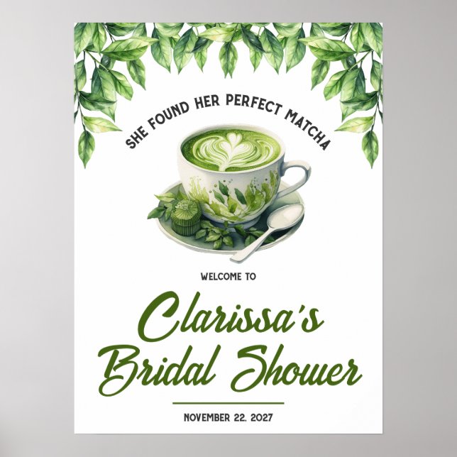 Poster She Found her Perfect Matcha Bridal Shower Welcome (Devant)