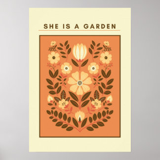 Poster She Is a Garden – Botanical Wall Art (Terracotta)