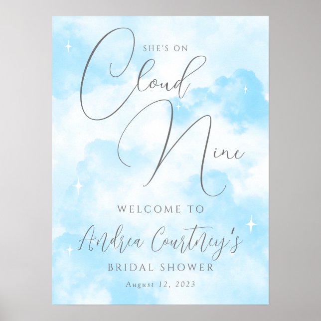 Poster She’s on Cloud Nine Dreamy  Blue Bridal Shower (Devant)