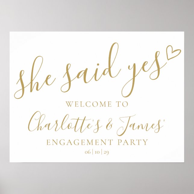 Poster She Said Yes Engagement Party Gold Welcome Sign (Devant)