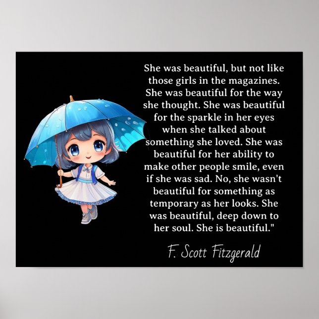 Poster She was beautiful === F.Scott Fitzgerald  quote (Devant)