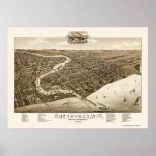 Poster Sheboygan, WI Carte panoramique - 1885