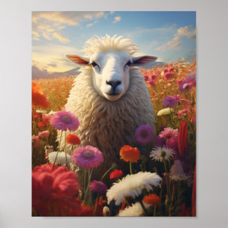 Poster Sheep in a field of Flowers 🌺