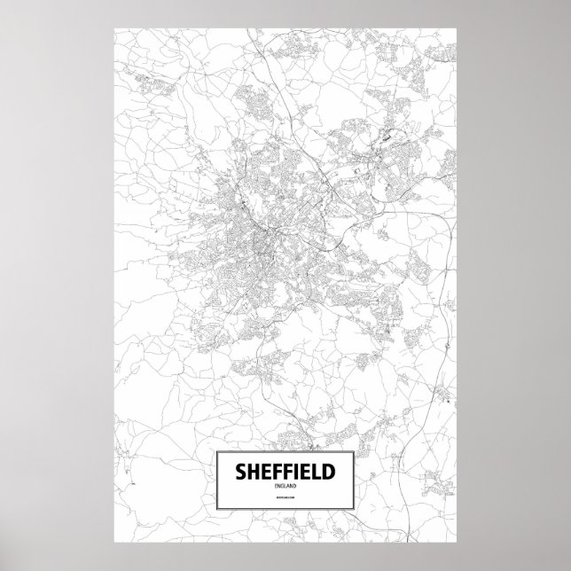 Poster Sheffield, Angleterre (noir sur blanc) (Devant)