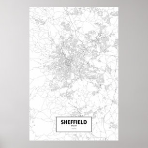 Poster Sheffield, Angleterre (noir sur le blanc)