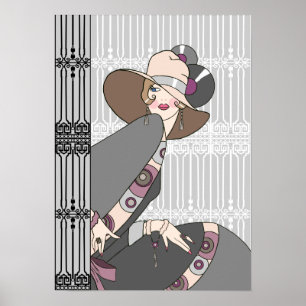 Poster Shelby, 1930s Lady in Grey and Rose