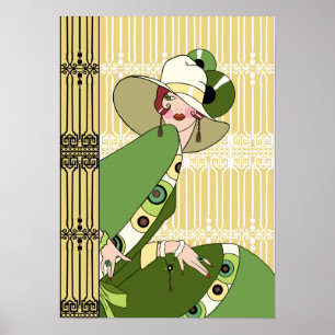 Poster Shelby, 1930s Lady in Yellow and Olive